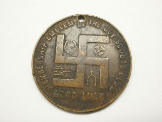 Antique Boy Scouts Excelsior Medal Swastika Good Luck Charm Token Coin