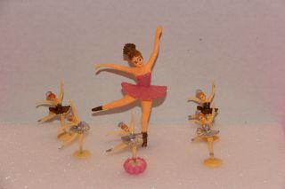 Vintage Ballerina Cake Toppers (6) Dessert Figurine Plastic Accessories