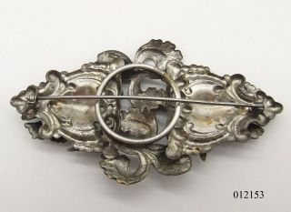Vintage Antiqued Silver Tone Flowers Brooch/Pin Open Work Ring Back 3.  25 