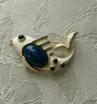 Vintage Rare Trifari Alfred Philippe Jelly Belly Enamel Fish Figural Brooch/pin