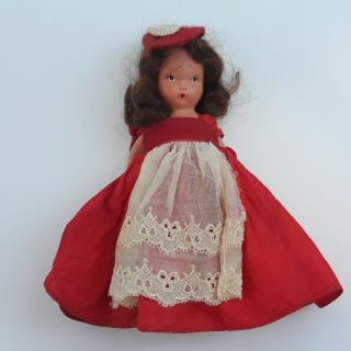Vintage Nancy Ann Storybook 5&1/2 " Bisque Doll - Frozen Legs - Red Dress