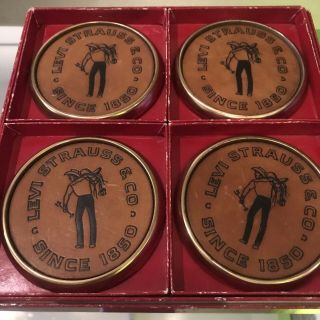 Big E Rare Set Of 4 Vtg 1960’s Levis Strauss Brass Employee Table Coasters