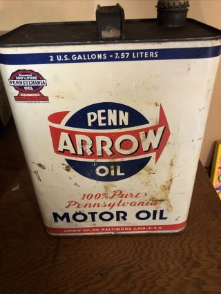 Vintage Penn Arrow Motor Oil 2 - Gallon Can Baltimore - Piece - Rare