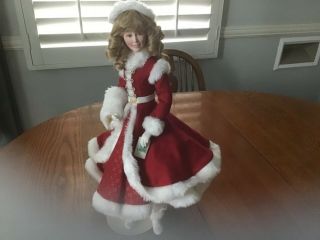 Vintage Christmas Holiday Doll Red And White Outfit With Muff 16” W/stand