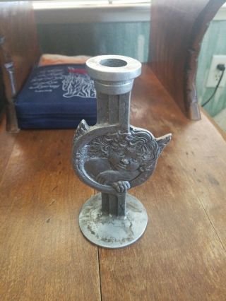 Vintage Rare Pewter Candle Holder Candlestick Angle Cool / Rustic