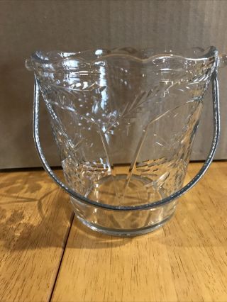 Rare Vintage Bar Glass Ice Bucket With Aluminum Handle.  Mid - Century