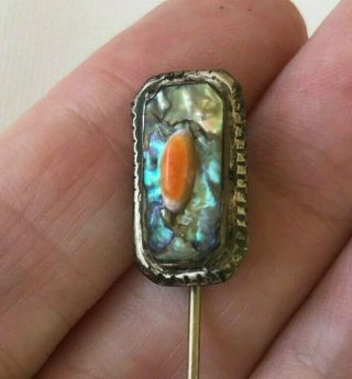 Vtg Mop Victorian Sterling Silver Blister Pearl Abalone Rectangle Stick Pin