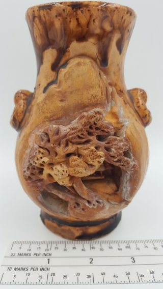 Banko Ware Temple 3 - D Relief Hand Made In Japan Ceramic Glaze Vase Antique Rare