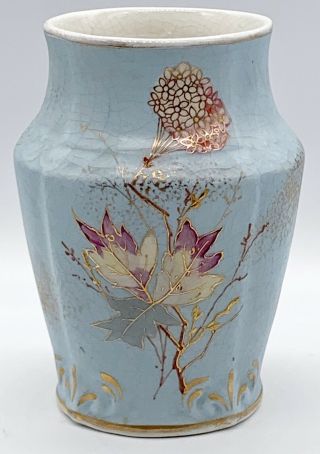Vtg Rare Johnson Bros England Semi Porcelain Hpainted Gold Moriage Vase 6”h 4”w