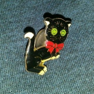 Vintage Animal Black Cat Green Eyes Meow Collectible Enamel Pin Rare L@@k