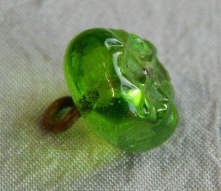 Antique Vtg Molded Lime Green Glass Button Charmstring Apx:7/16 " 417 - F