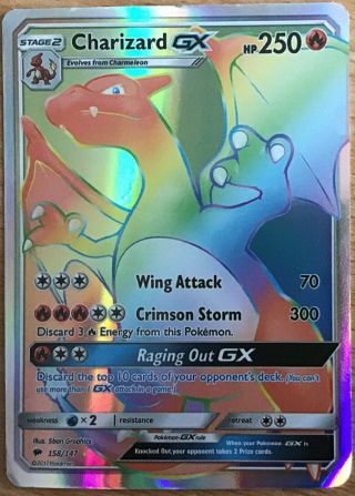 Pokemon Card Charizard Gx Burning Shadows 158/147 Rainbow Rare