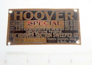 Vintage Rare Hoover Suction Sweeper Vacuum Cleaner Brass Id Tag Special Model N