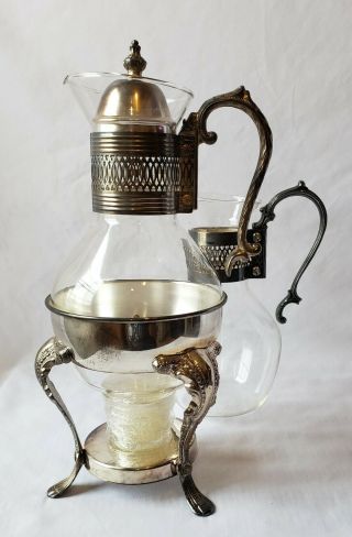 Vintage Corning Brand Silver Plated Coffee/tea Carafe Holder With Glass Carafe 2