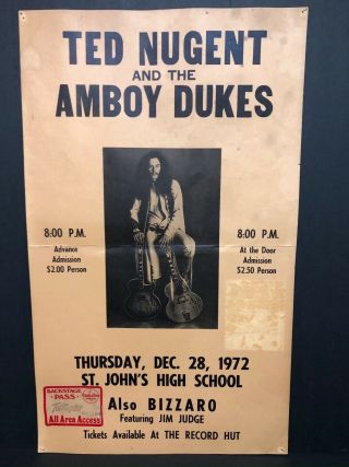 Vintage Ted Nugent & The Amboy Dukes Concert Poster 1972 Detroit Rare