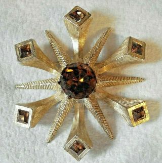 Rare Vintage Juliana Large Gold Tone 12 Point Star W/ Brown Rhinestones Brooch
