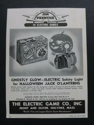 Rare Vtg 1953 Dealer Ad - Ghostly Glow Halloween Jack O’lantern Witch Ghost