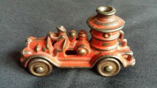 Antique Vintage Cast Iron Manned Red Fire Engine Truck