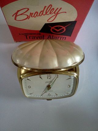 Vintage Rare Bradley Travel Alarm Clock Clampshell Cases W/box Germany