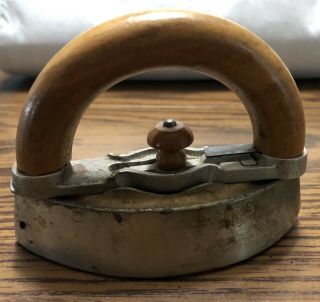 Miniature Cast Iron W/wooden Handle Sad Iron Rare Vintage