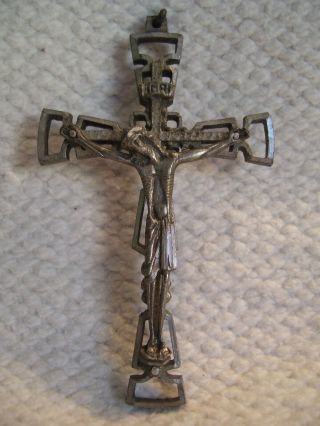 Antique Vintage Ornate Silver Metal Crucifix Cross Pendant Stamped Italy