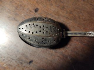 Antique FRENCH Silver Plate Loose Leaf Tea Strainer Infuser Spoon Hinged 3