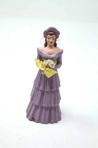 Vintage 1940s Chalkware Bridesmaid Purple Cake Topper Flowers 4 " Nos