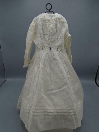 Antique White Cotton Dress Lace Trims Medium Antique/vintage Dolls