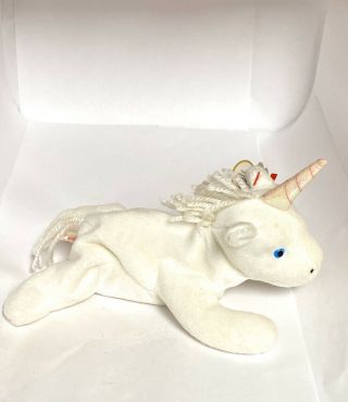 Rare Mystic Beanie Baby With Tag Errors - 1994 - Yarn Mane / Tail - White Unicorn