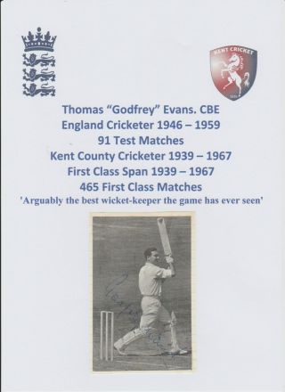 Godfrey Evans England Cricketer 91 X Test 1946 - 59 Rare Orig Hand Signed Cutting