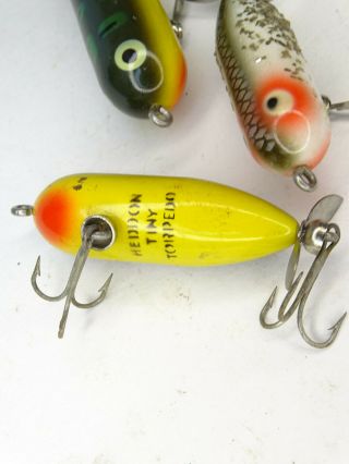 x4 Vintage Heddon Baby Tiny Torpedo Fishing Lure Spook Fish Hook 2