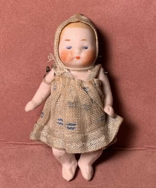 Vintage German Bisque Baby Doll Jointed Dollhouse Size Clothes