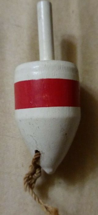 Vintage Unique Wood Fishing Bobber Float Red And White