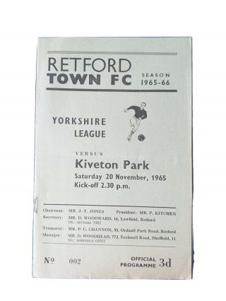 Retford Town V Kiveton Park Yorkshire League 1965 Rare Item.