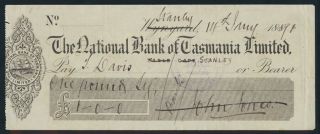 Australia: 1891 National Bank Of Tasmania £1 Cheque Rare " Provisional Domicile "