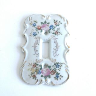 Vintage Ceramic Porcelain Light Switch Wall Plate Cover White Roses Floral