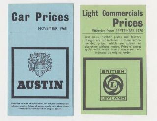 Rare British Leyland Light Commercials - Austin Car Price Lists