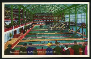 C.  1910 San Francisco Sutro Baths Interior Swimming Pools Antique Postcard