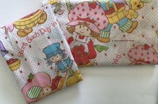 Vintage Strawberry Shortcake Twin Sheets - Flat & Fitted American Greetings