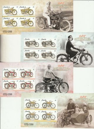 2018 Vintage Motocycles Special Set Of 4 M/sheets.  Only 250 Issued.  Muh.  Very Rare