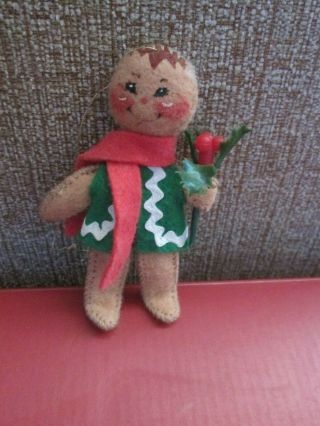 Vintage Annalee Gingerbread Man Boy Christmas Ornament Holding Holly