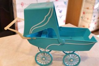 Vintage 1970 Kissing Thumbelina Doll Carriage Ideal Toy Corp.  - Teal Blue