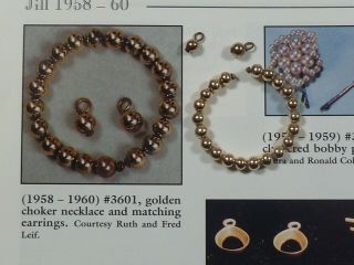 Vintage Vogue Jill 1958/1960 3601 Golden Choker Necklace & Earrings,  Posts