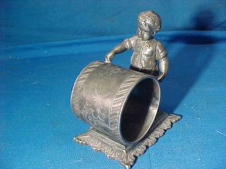 19thc Victorian Era Figural Silverplate Napkin Ring - Boy Rolling The Ring