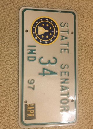 Vintage 1997 Indiana State Senator License Plate Rare