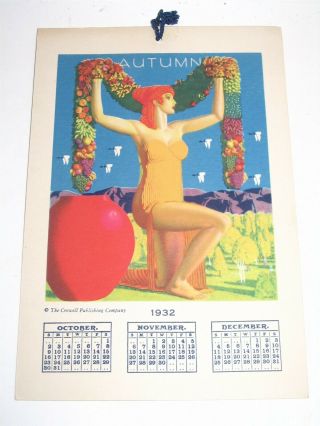 Rare Complete 1932 William P Welsh Art Deco 4 Panel Calendar Art Girls
