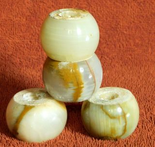 4 Antique Natural Onyx Donut Ball Art Deco Lamp Parts 1925 Agate Stone Handmade