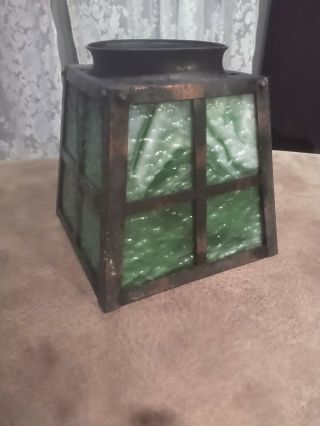 Vintage Antique Mission Arts And Crafts Green/white Slag Glass Lamp Shade