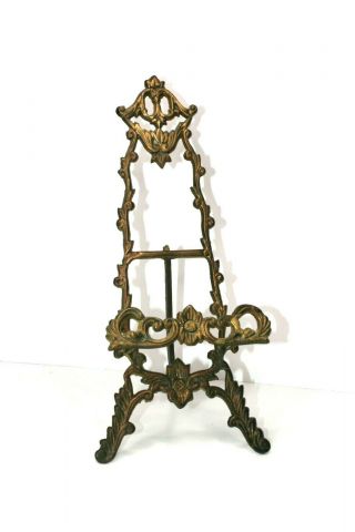 Ornate Brass Easel Art Picture Photo Plate Book Display Table Desk Stand Vtg