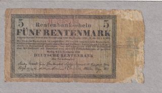 Germany 5 Rentenmark 1923 Rare (b1287)